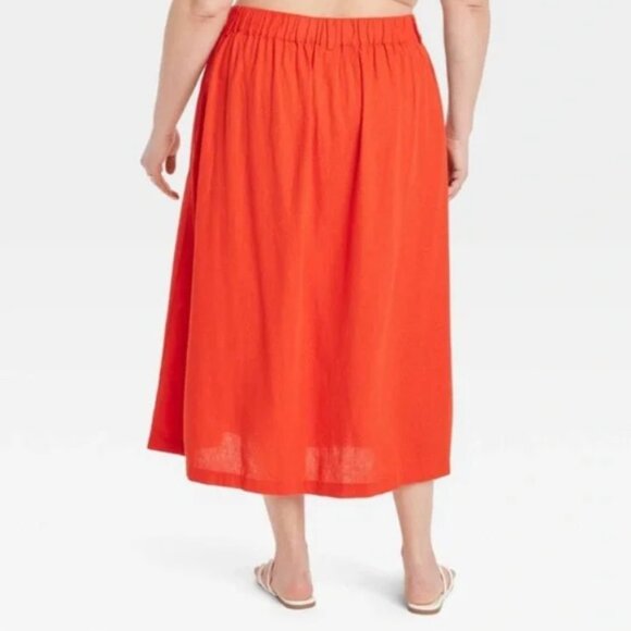 A New Day Orange Red Undertones Linen Cotton Blend Midi Skirt NWT 2X - Picture 3 of 3